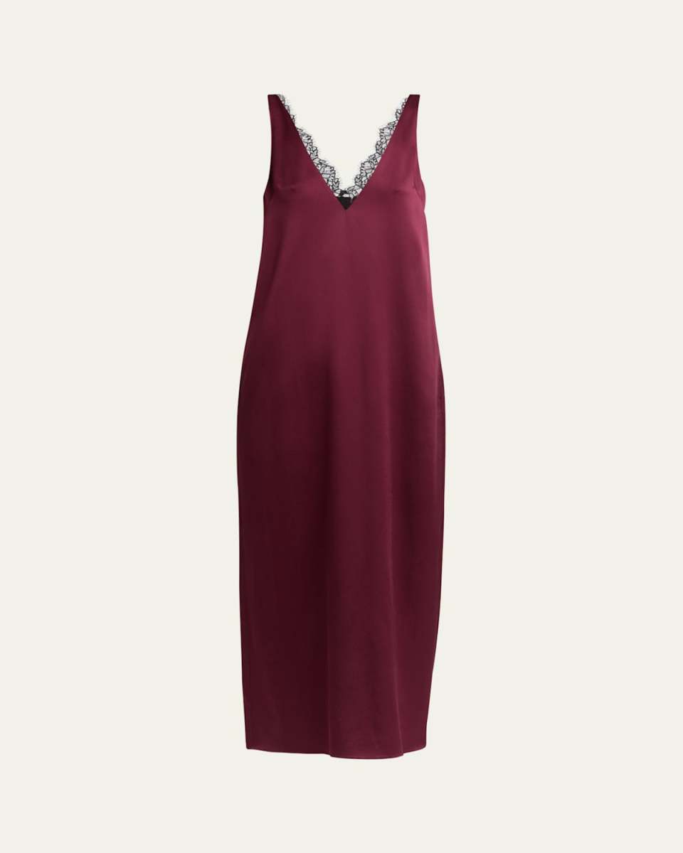 Lace-Trimmed Satin Slip Dress